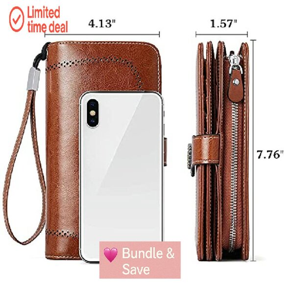 Leather RFID Blocking Wallet with Wrist Strap, 23 Card Slots, Large Capacity - Picture 5 of 8